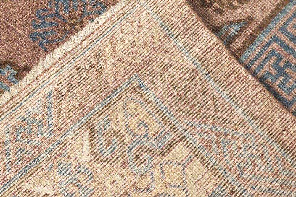 Mid-20th Century Geometric Brown, Blue Samarkand Hand Knotted Wool Rug BB6652