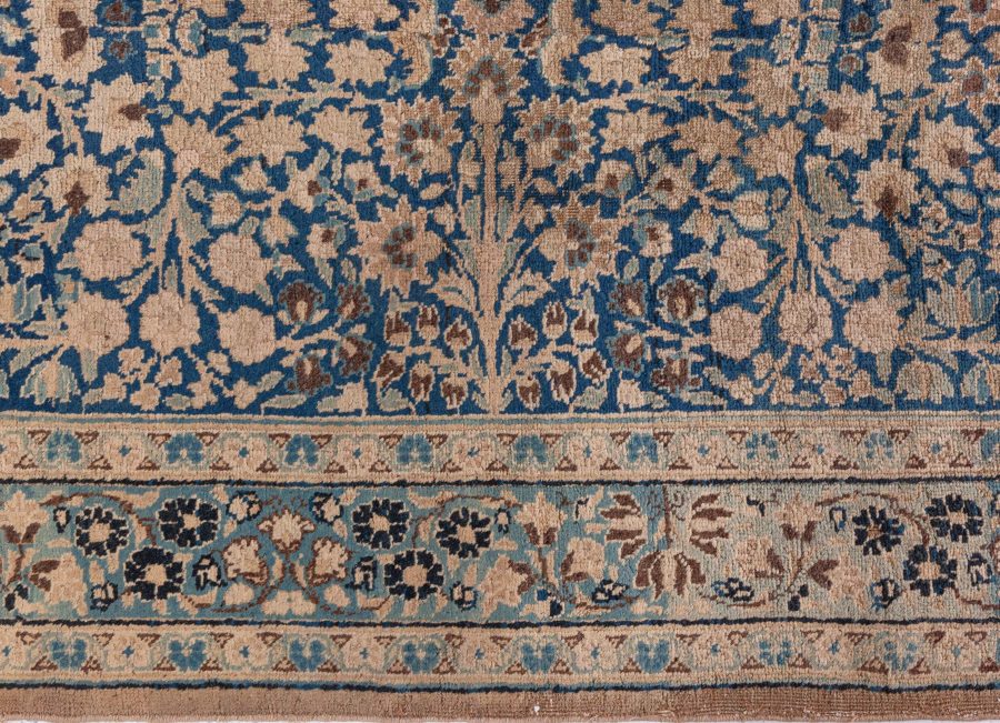 Antique Persian Kirman Indigo Blue, Beige and Brown Handwoven Wool Runner BB6915
