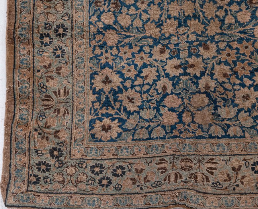 Antique Persian Kirman Indigo Blue, Beige and Brown Handwoven Wool Runner BB6915