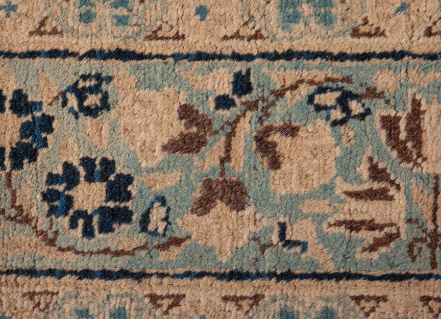Antique Persian Kirman Indigo Blue, Beige and Brown Handwoven Wool Runner BB6915