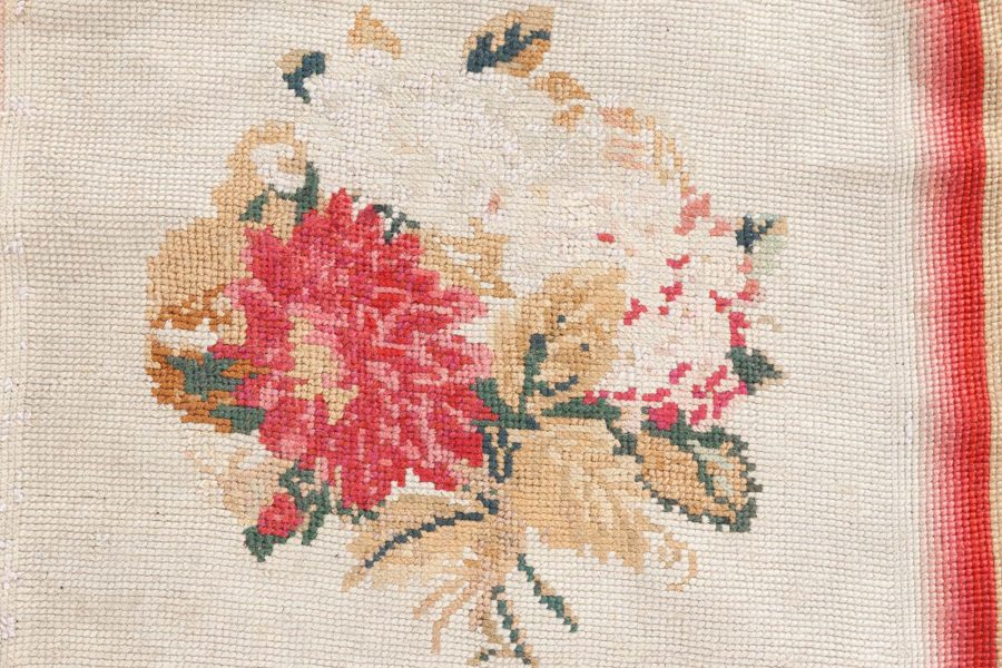 1900s White, Beige, Light Brown, Green and Rose English Needlework BB6918