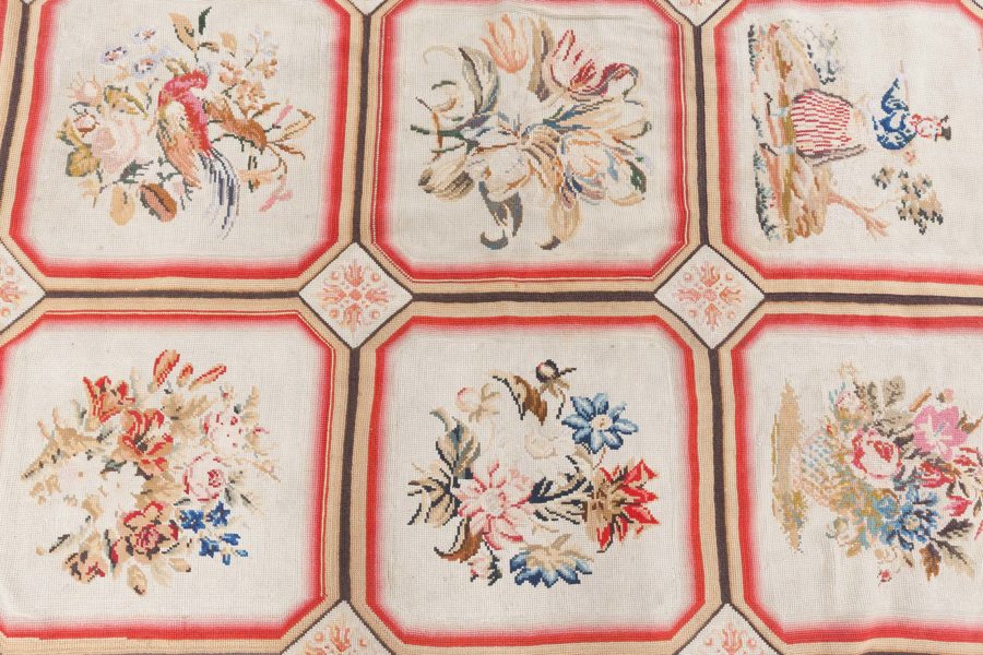 1900s White, Beige, Light Brown, Green and Rose English Needlework BB6918