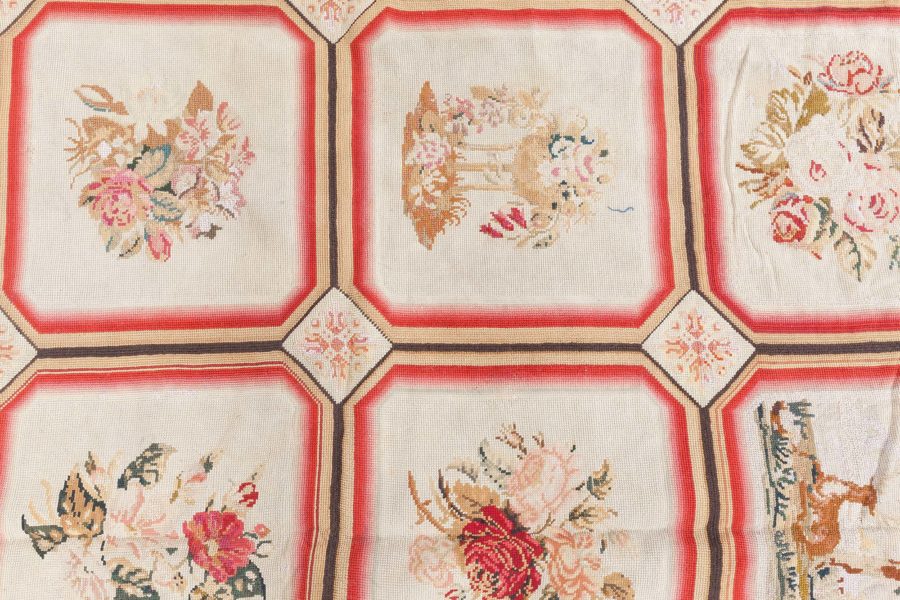 1900s White, Beige, Light Brown, Green and Rose English Needlework BB6918