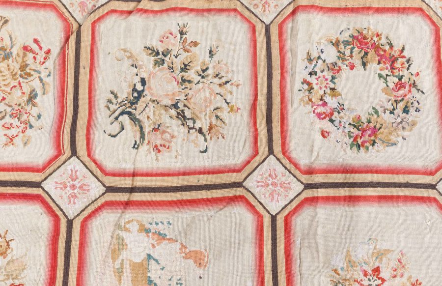 1900s White, Beige, Light Brown, Green and Rose English Needlework BB6918