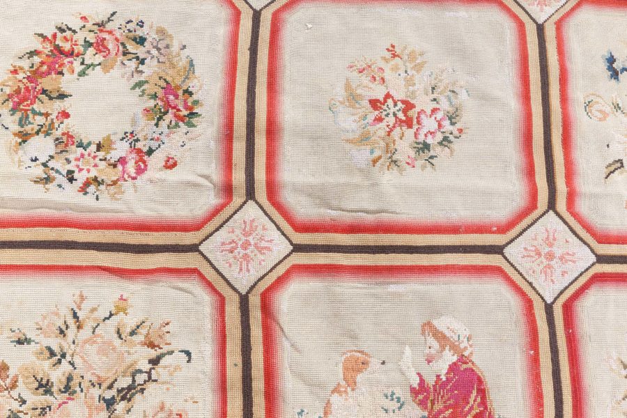 1900s White, Beige, Light Brown, Green and Rose English Needlework BB6918