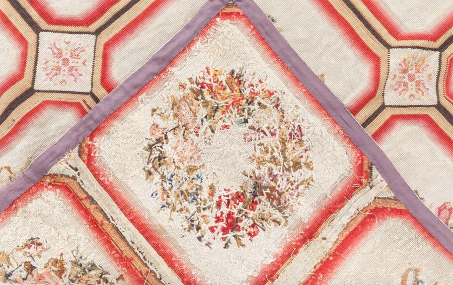 1900s White, Beige, Light Brown, Green and Rose English Needlework BB6918