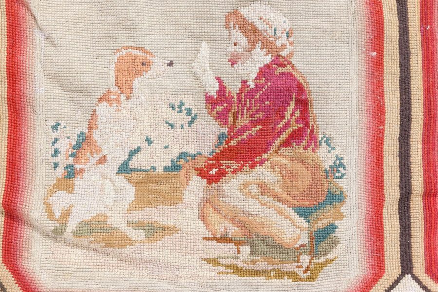 1900s White, Beige, Light Brown, Green and Rose English Needlework BB6918
