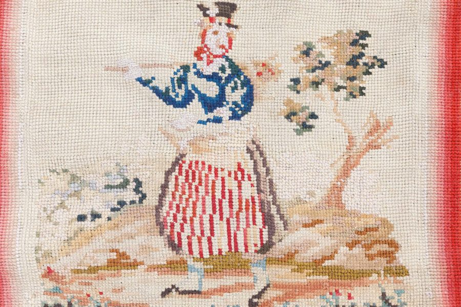 1900s White, Beige, Light Brown, Green and Rose English Needlework BB6918