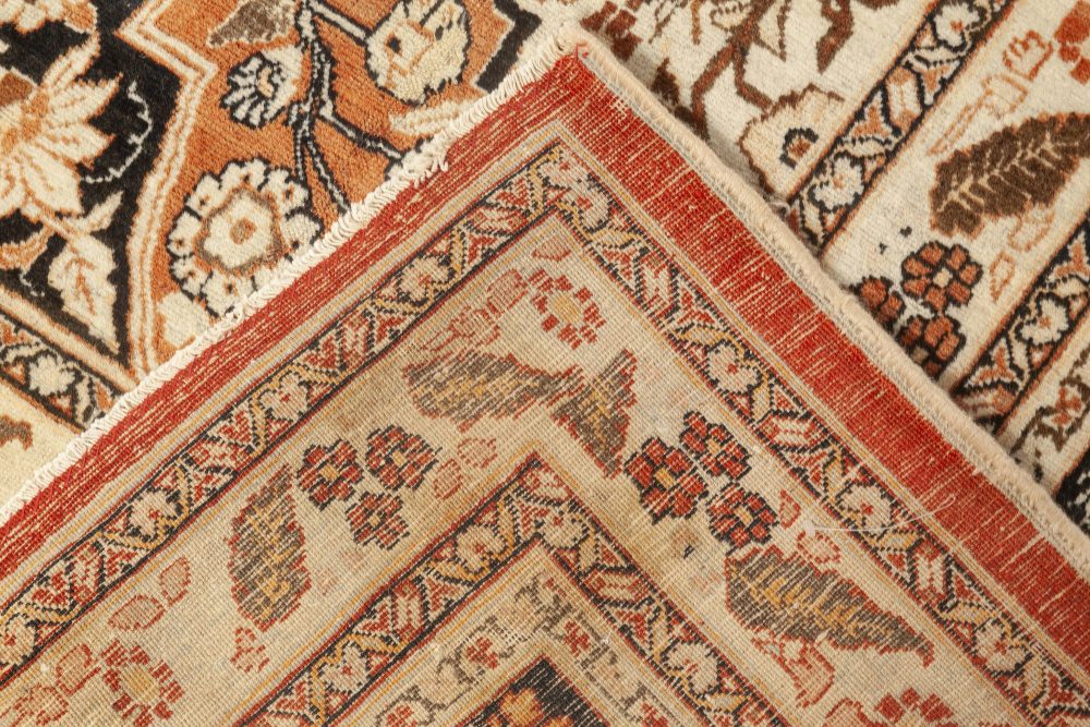 Antique Persian Tabriz Floral Beige, Blue and Brown Handwoven Wool Rug BB6917