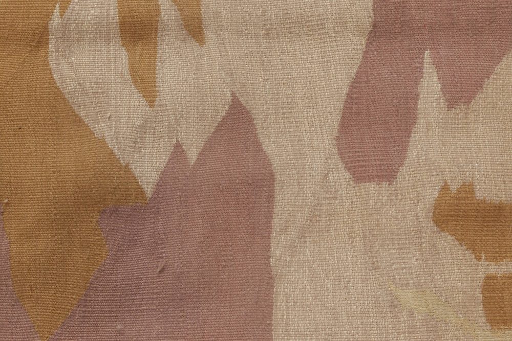 High-quality Abstract Aubusson Rug by DD Allen in Beige, Gold, and Pink N11886