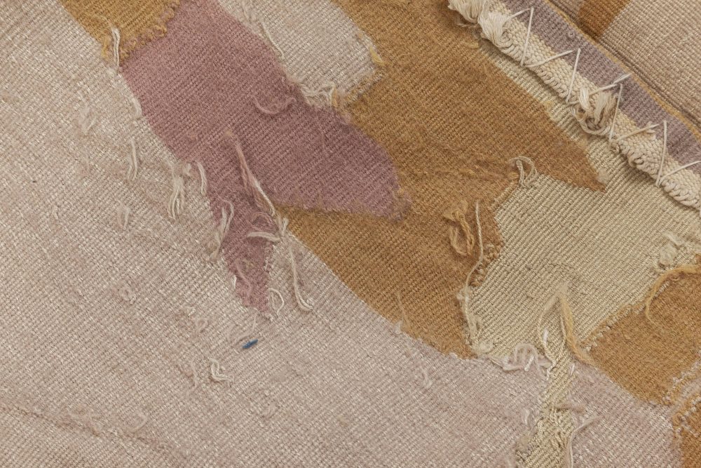 High-quality Abstract Aubusson Rug by DD Allen in Beige, Gold, and Pink N11886