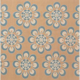 Modern Abstract Floral Circles Warm Tan With Light Blue Flatweave Wool & Silk Rug “Panoui” N11888