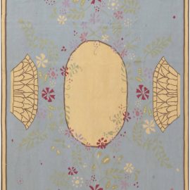 Aubusson Modern Floral Pale Sand Handmade Wool & Silk Rug “Blossomtide” Designed By Thomas Jayne N11891