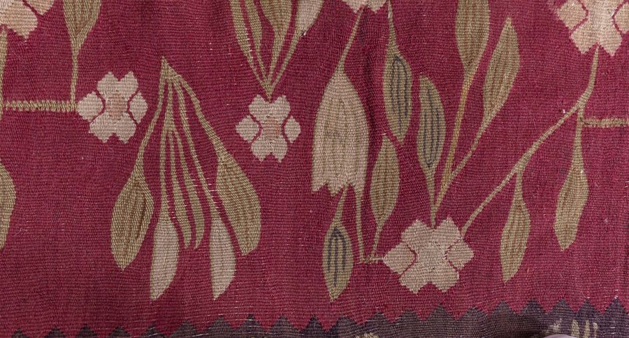 1900s Bessarabian Burgundy, Brown and Beige Handmade Wool Rug BB6919
