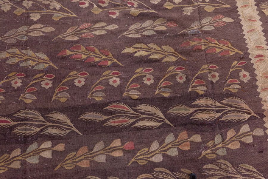 1900s Bessarabian Burgundy, Brown and Beige Handmade Wool Rug BB6919