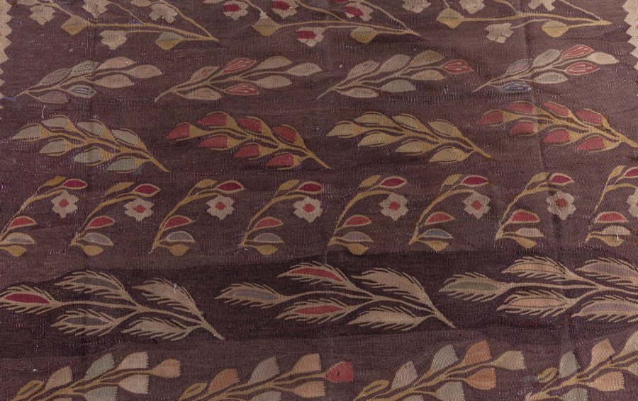 1900s Bessarabian Burgundy, Brown and Beige Handmade Wool Rug BB6919