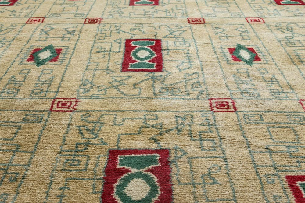 Mid-20th century French Paule Leleu Beige, Green, Burgundy Hand Knotted Wool Rug BB6914