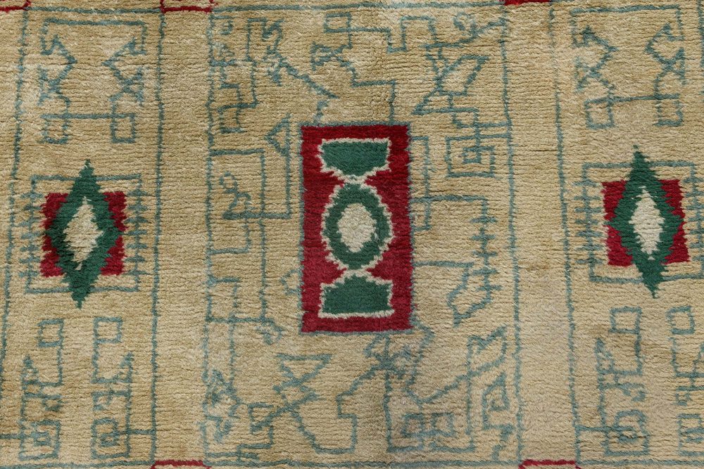 Mid-20th century French Paule Leleu Beige, Green, Burgundy Hand Knotted Wool Rug BB6914