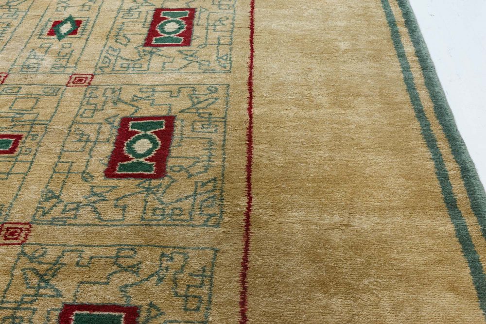 Mid-20th century French Paule Leleu Beige, Green, Burgundy Hand Knotted Wool Rug BB6914