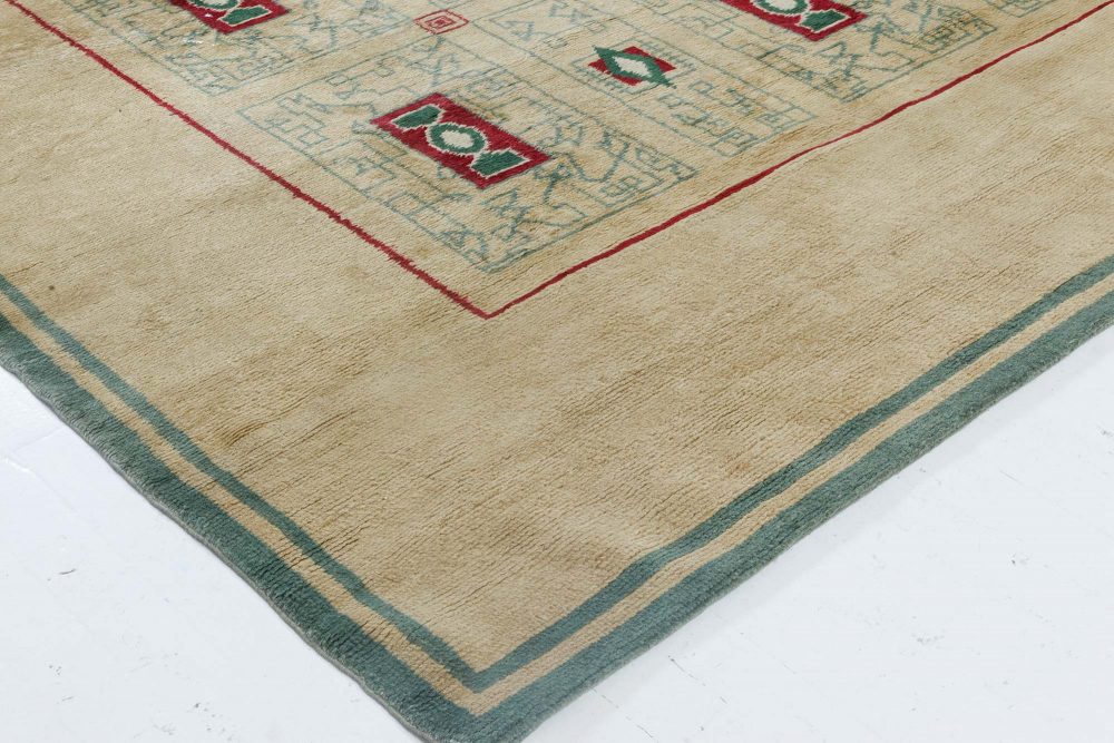 Mid-20th century French Paule Leleu Beige, Green, Burgundy Hand Knotted Wool Rug BB6914