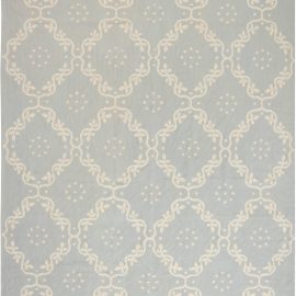 “Corona” Contemporary Dhurrie Floral Cream Hand-Knotted Wool Carpet N11885