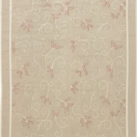 Traditional-Style Aubusson Floral Light Beige Handmade Wool & Silk Rug “Blushvine” Designed By Eric Cohler N11890
