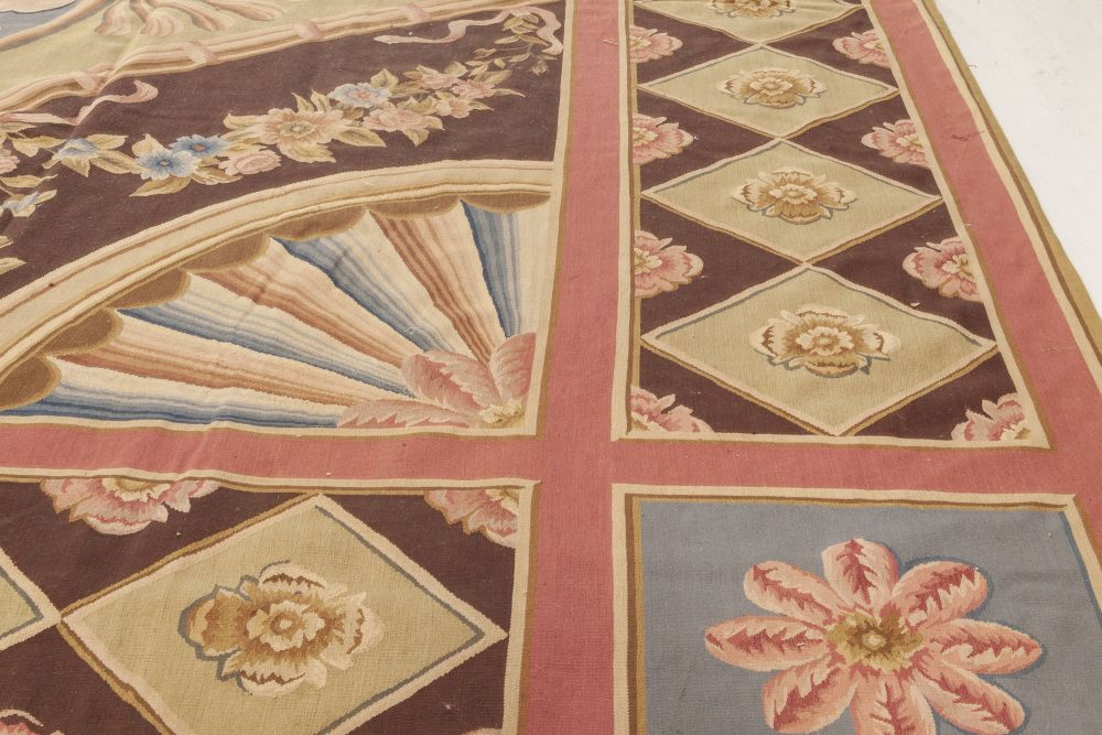 Doris Leslie Blau Collection Bold Aubusson Design, Blue, Brown, Green, Pink Rug N11908