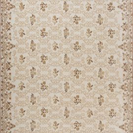 Floral Flatweave-Style Light Beige Wool Carpet “Vinescroll” N11917