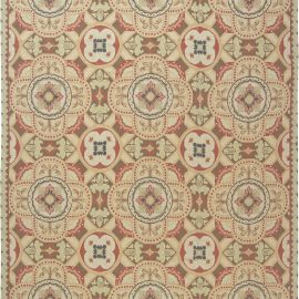 Modern Bessarabian Sunburst Medallion Soft Beige Flatweave Wool Rug “Soleil” N11883
