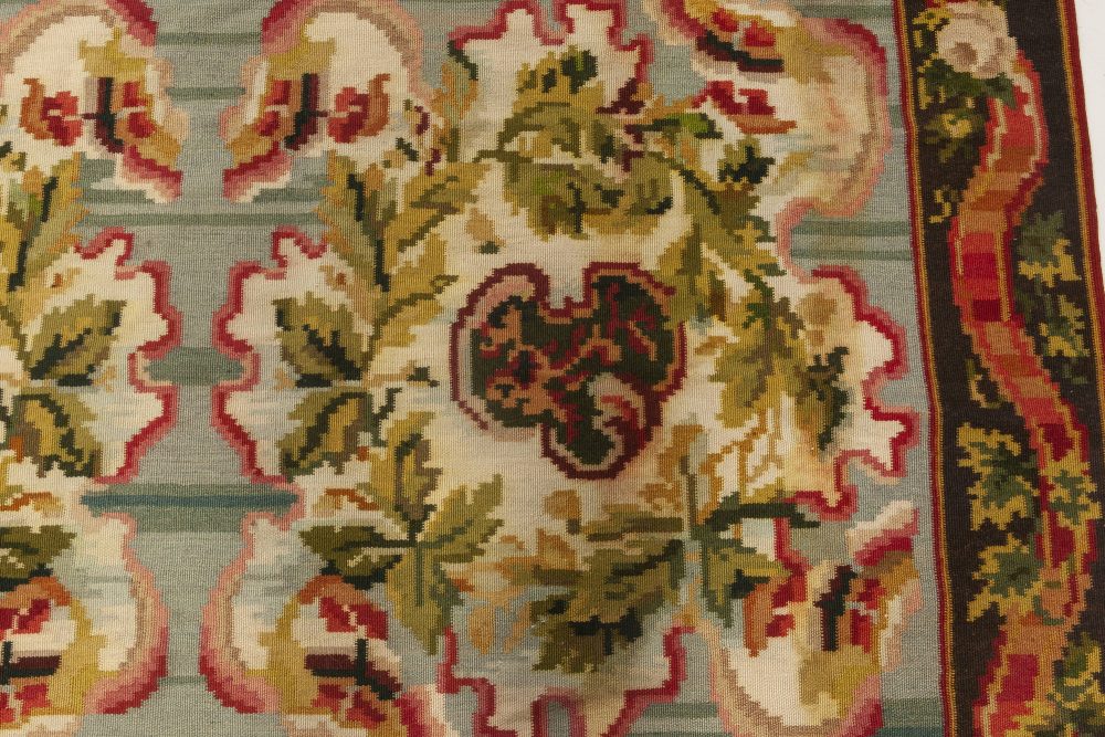 Doris Leslie Blau Collection Bessarabian Design Wool Rug in Green, Fuchsia & Red N11919