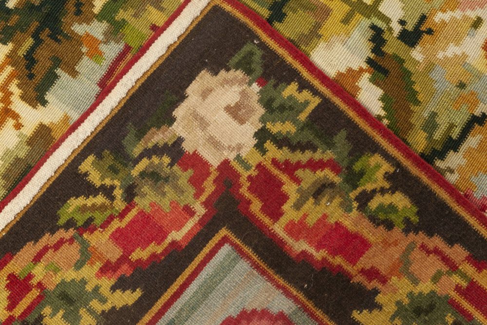 Doris Leslie Blau Collection Bessarabian Design Wool Rug in Green, Fuchsia & Red N11919