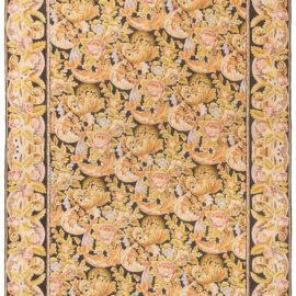 Flatweave-Inspired Traditional Floral Scroll Light Beige Hand-Knotted Wool Carpet “Volutella” N11915
