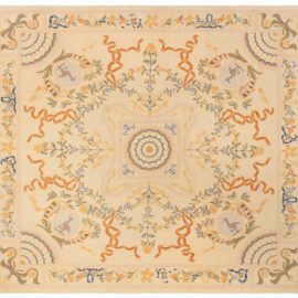 “Festoon” Traditional Rug Flatweave Floral Soft Beige Wool N11909