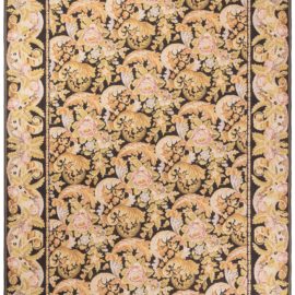 Traditional-Style Flatweave Floral Light Beige Hand-Knotted Wool Oversized Rug “Rocaille” N11900