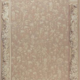 Traditional-Style Floral Soft Beige Flatweave Wool Rug “Eglantine” N11903