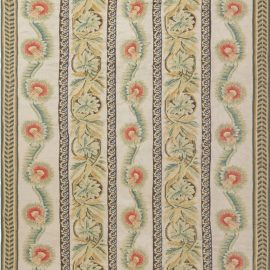 Traditional-Style Flatweave Floral Cream Beige Hand-Knotted Wool Rug “Wreathline” N11916