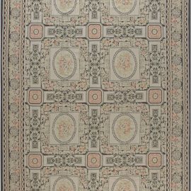 Traditional-Style Flatweave Floral Cream Beige Wool Rug “Roseraie” N11898