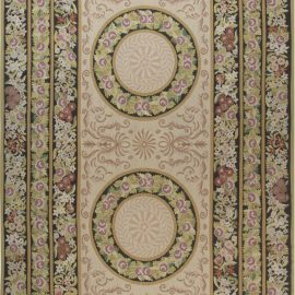 Floral Flatweave-Style Wool Carpet In Soft Beige “Rosalace” N11904