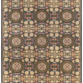 Traditional Rug Antique-Inspired Floral Ivory Flatweave Wool Carpet “Goldenrose” N11894
