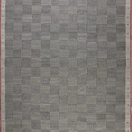 “Optique” Modern Oversized Flatweave Geometric Light Gray Hand-Knotted Wool Rug N11878