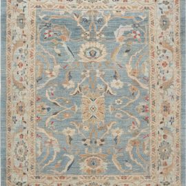 Floral-Style Traditional Handmade Rug With Water Lily Medallion In Cream Beige “Nymphaea” N11868