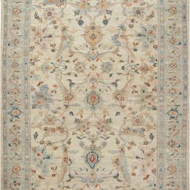 Traditional-Style Floral Sultanabad Soft Beige Handmade Wool Rug “Eden Mist” N11869