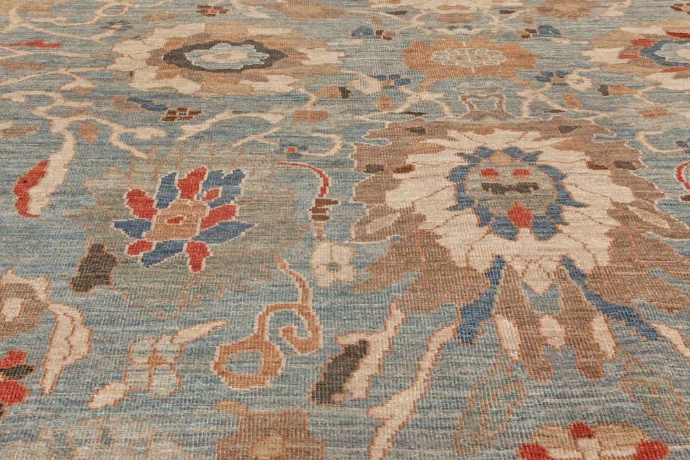 Traditional Sultanabad Design Blue, Brown, Red and White Wool Rug N11877