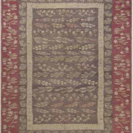 1900s Bessarabian Burgundy, Brown and Beige Handmade Wool Rug BB6919