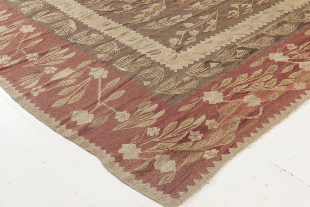 1900s Bessarabian Burgundy, Brown and Beige Handmade Wool Rug BB6919