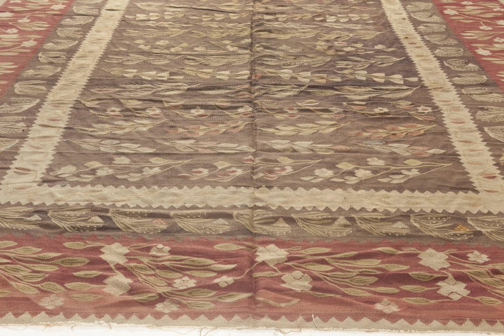 1900s Bessarabian Burgundy, Brown and Beige Handmade Wool Rug BB6919