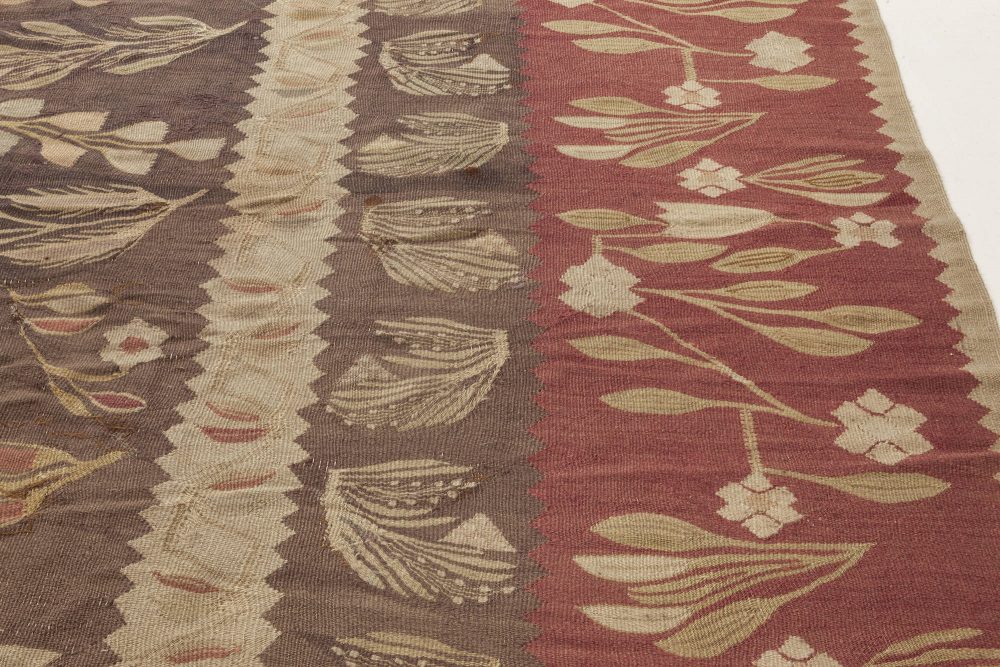 1900s Bessarabian Burgundy, Brown and Beige Handmade Wool Rug BB6919
