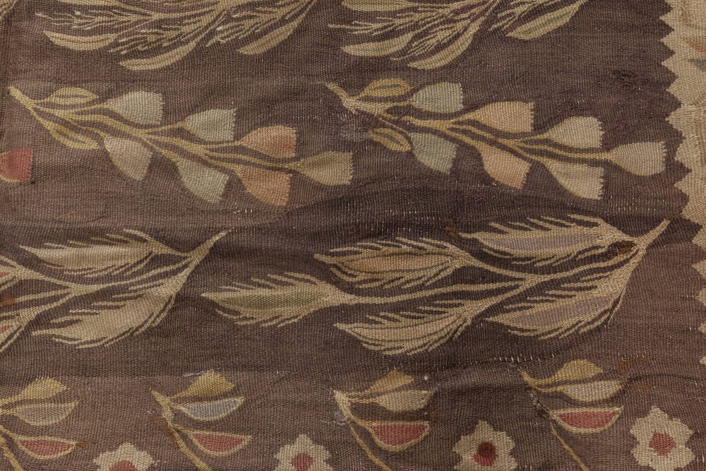 1900s Bessarabian Burgundy, Brown and Beige Handmade Wool Rug BB6919