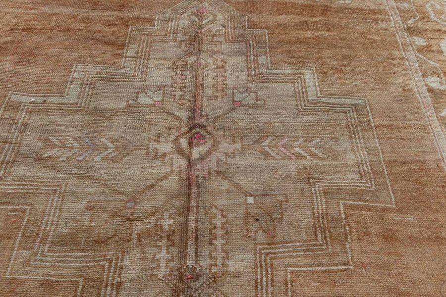 Mid-20th century Turkish Oushak Beige, Brown Handmade Wool Rug BB6932