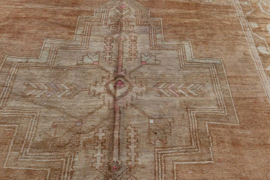 Mid-20th century Turkish Oushak Beige, Brown Handmade Wool Rug BB6932